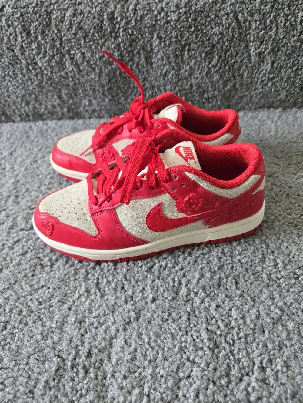 Nike Red and White Low-Top Sneakers with Bold Red Accents